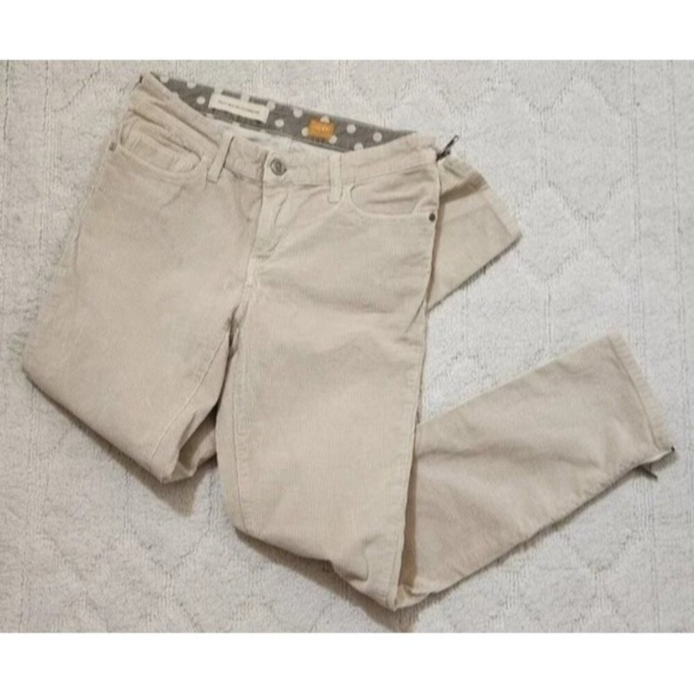 Pilcro and the Letterpress Corduroy Pants Beige Tan Ankle Zip‎ Slim Size 27 e2